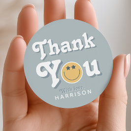 Two Cool Dude Blue Boys Smile Birthday Favor ラウンドシール