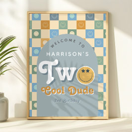 Two Cool Dude Boys 2nd Birthday Welcome Sign ポスター