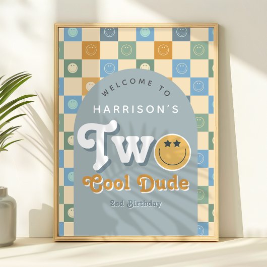 Two Cool Dude Boys 2nd Birthday Welcome Sign ポスター