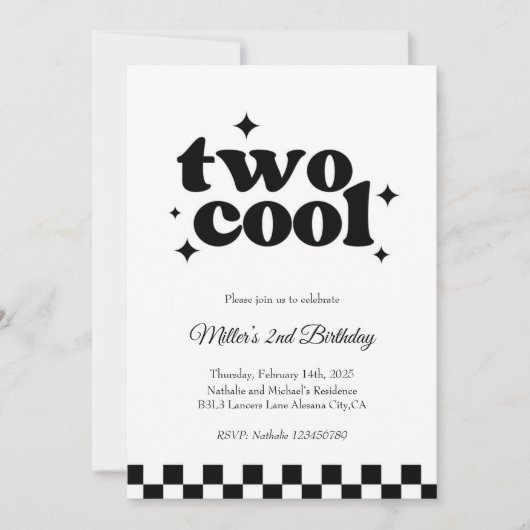 Two Cool, Dude! | Boys 2nd Retro Minimalist Party  招待状 (正面)