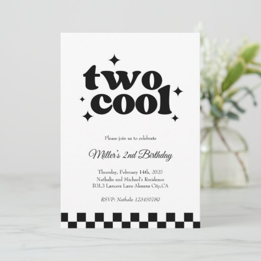 Two Cool, Dude! | Boys 2nd Retro Minimalist Party  招待状 (スタンド正面)