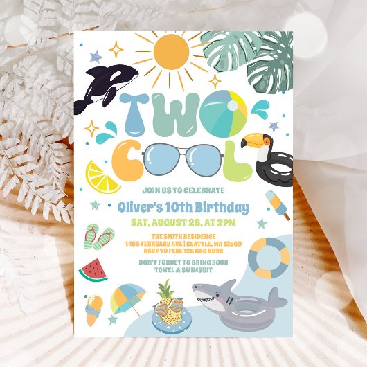 Two Cool Pool Party Summer 2nd Birthday Invitation 招待状