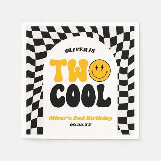 Two Cool Retro First 2nd Birthday Party スタンダードカクテルナプキン (正面)