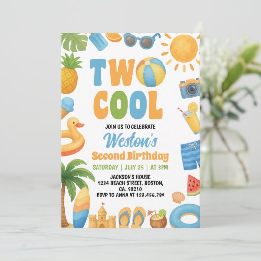 Two Cool Summer Beach 2nd Birthday Party 招待状 (スタンド正面)
