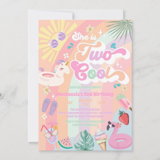 Two Cool Summer Rainbow Sun 2nd Birthday  招待状 (正面)