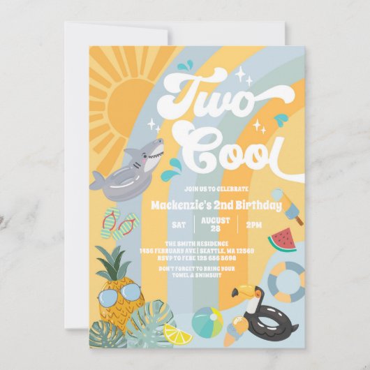 Two Cool Summer Rainbow Sun 2nd Birthday  招待状 (正面)