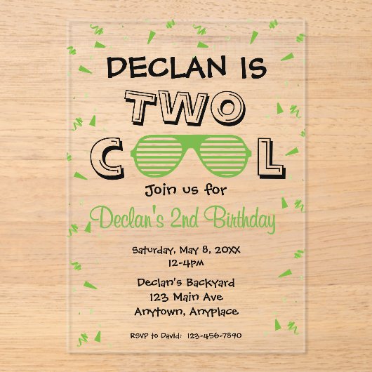 TWO Cool Sunglass 2nd Birthday Party アクリル招待状 (正面)
