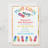TWO Cool, Watercolor Popsicle 2nd Birthday 招待状 (正面)