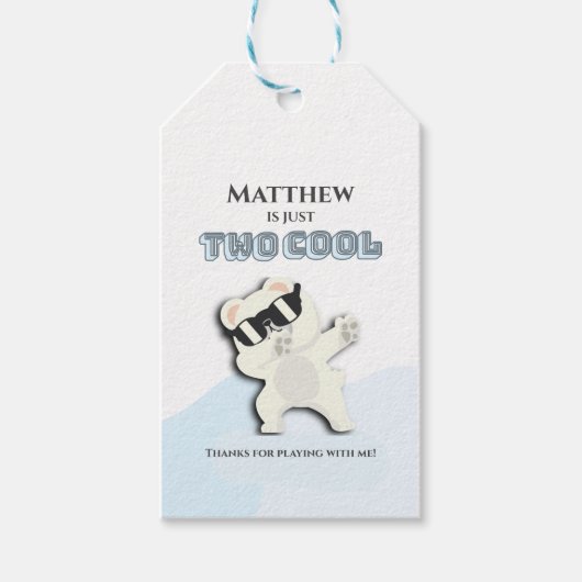 Two Cool Winter Polar Bear dabbing 2nd bday ギフトタグ (正面)