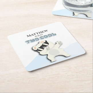 Two Cool Winter Polar Bear dabbing 2nd bday スクエアペーパーコースター