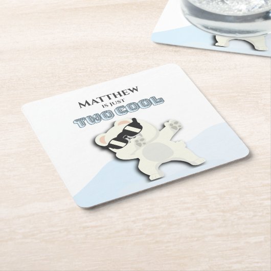 Two Cool Winter Polar Bear dabbing 2nd bday スクエアペーパーコースター (アングル)