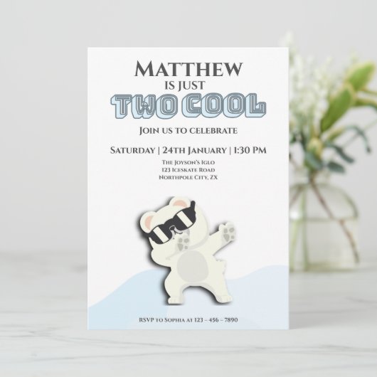 Two Cool Winter Polar Bear dabbing 2nd bday 招待状 (スタンド正面)