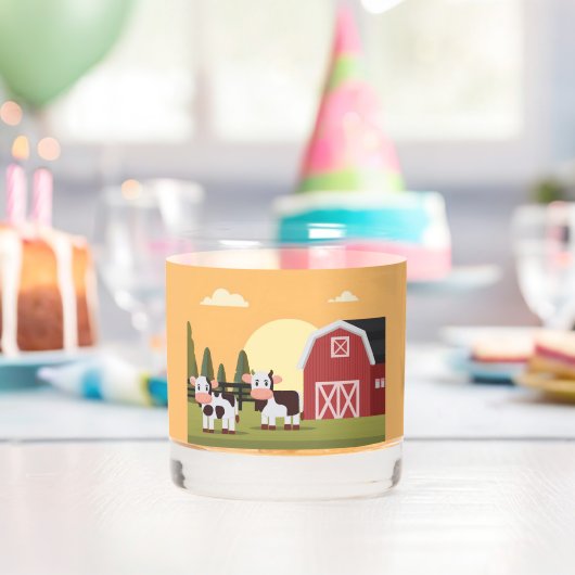 Two Cows and a Red Barn at Sunrise ウイスキーグラス (インサイチュ (バースデー))
