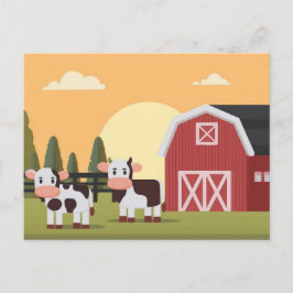 Two Cows and a Red Barn at Sunrise ポストカード