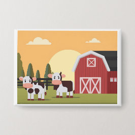 Two Cows and a Red Barn at Sunrise 缶バッジ