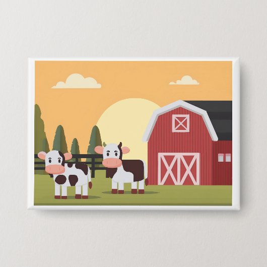 Two Cows and a Red Barn at Sunrise 缶バッジ (正面)
