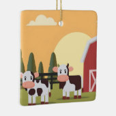 Two Cows and a Red Barn at Sunset Christmas セラミックオーナメント (右)