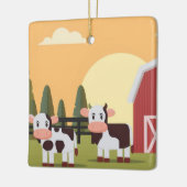 Two Cows and a Red Barn at Sunset Christmas セラミックオーナメント (左)