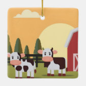 Two Cows and a Red Barn at Sunset Christmas セラミックオーナメント (裏面)