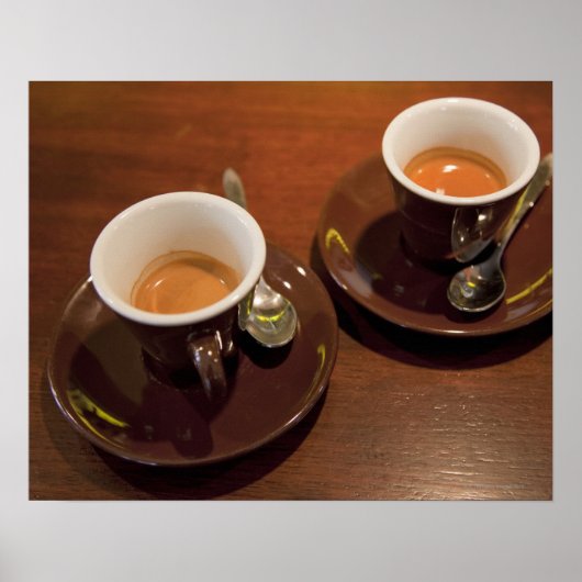 two cups of freshly brewed espresso coffee on a ポスター (正面)