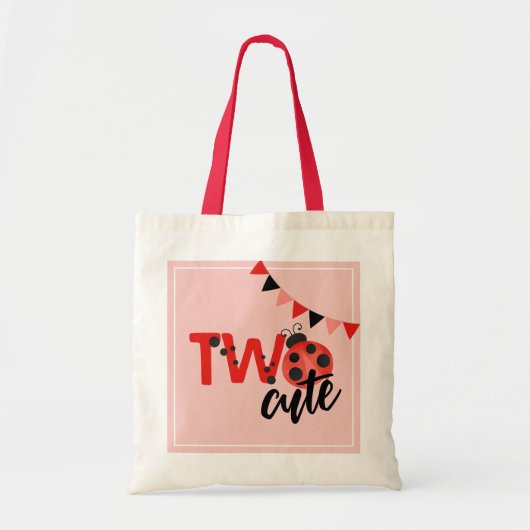 "Two Cute"てんとう虫の2歳の誕生日トートバッグ トートバッグ (正面)