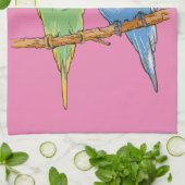 Two cute blue and green Budgies キッチンタオル (折り畳み)