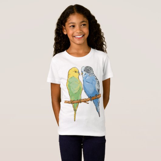 Two cute blue and green Budgies Tシャツ (正面フル)