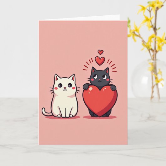 Two Cute Cats Love Card カード (黄色い花)