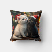 Two cute Christmas kitten with Santa hats クッション (正面)