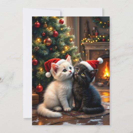 Two cute Christmas kitten with Santa hats シーズンカード (正面)