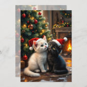 Two cute Christmas kitten with Santa hats シーズンカード (正面/裏面)