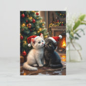 Two cute Christmas kitten with Santa hats シーズンカード (スタンド正面)