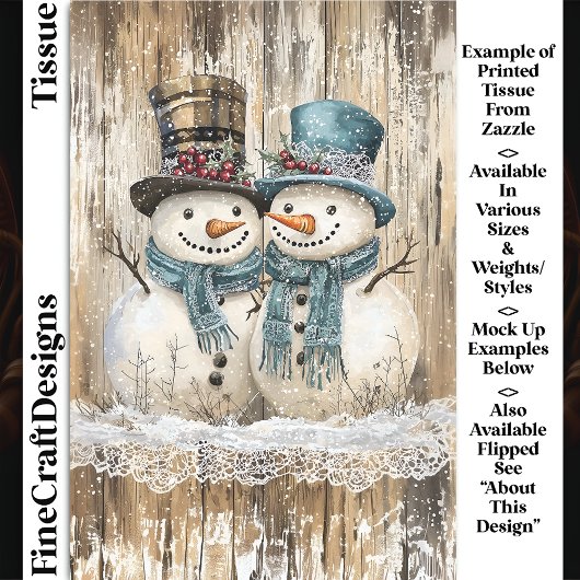 Two Cute Country Christmas Snowmen DY9L Decoupage 薄葉紙