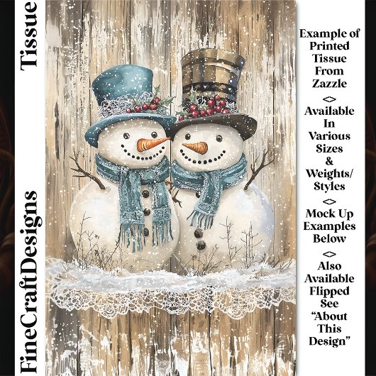Two Cute Country Christmas Snowmen DY9R Decoupage 薄葉紙