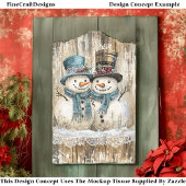 Two Cute Country Christmas Snowmen DY9R Decoupage 薄葉紙