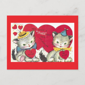 Two Cute Kittens Vintage Valentine Postcard ポストカード