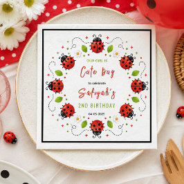 Two Cute Ladybug 2nd Birthday Party for Kids スタンダードカクテルナプキン