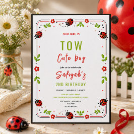 Two Cute Ladybug 2nd Birthday Party for Kids 招待状