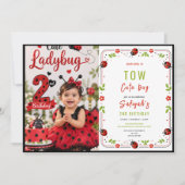 Two Cute Ladybug 2nd Birthday Party for Kids  招待状 (正面)