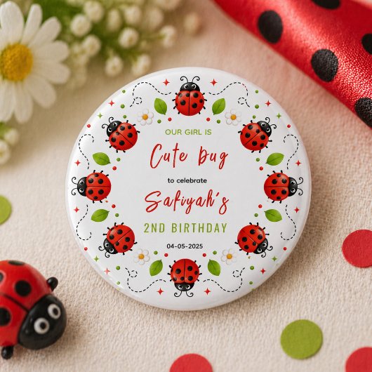Two Cute Ladybug 2nd Birthday Party for Kids 缶バッジ