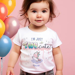 TWO CUTE MAGIC UNICORN名前をカスタムする2nd Birthday ベビーTシャツ