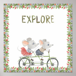Two Cute Mice On A Bike Explore Text Poster ポスター