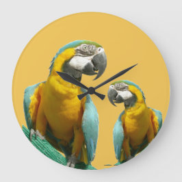 Two Cute Parrots Round Wall Clock ラージ壁時計
