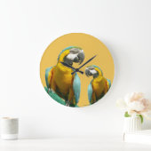 Two Cute Parrots Round Wall Clock ラージ壁時計 (ホーム)
