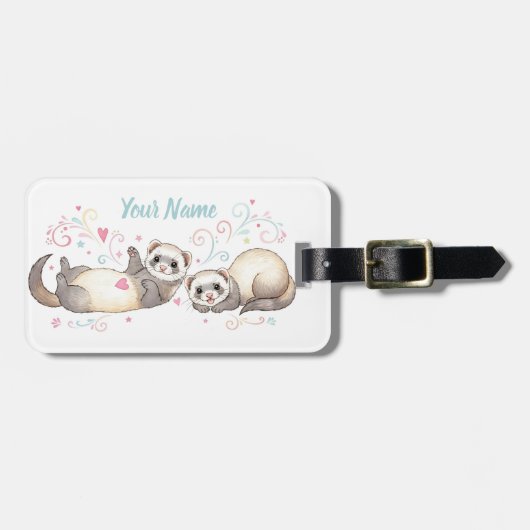 Two Cute Playful Ferrets Love Luggage Tag ラゲッジタグ (正面横)