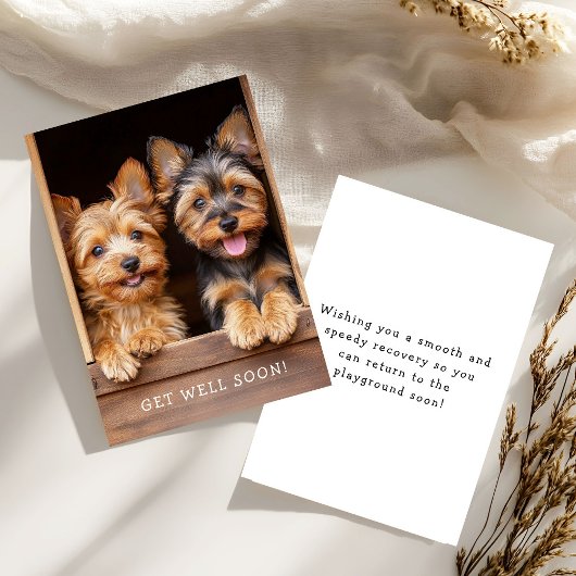 Two Cute Playful Yorkies Get Well Soon カード