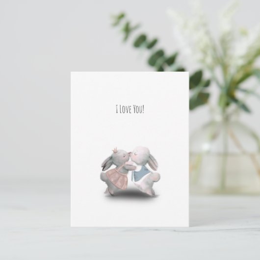 Two Cute Rabbits Sweet Valentine Love Card ポストカード (スタンド正面)