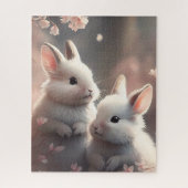 Two cute rabbits with sakura Jigsaw Puzzle ジグソーパズル (縦)
