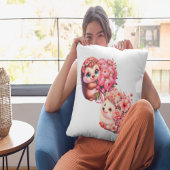 Two Cute Romantic Floral Hedgehog Couple Illustrat クッション