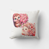 Two Cute Romantic Floral Hedgehog Couple Illustrat クッション (正面)